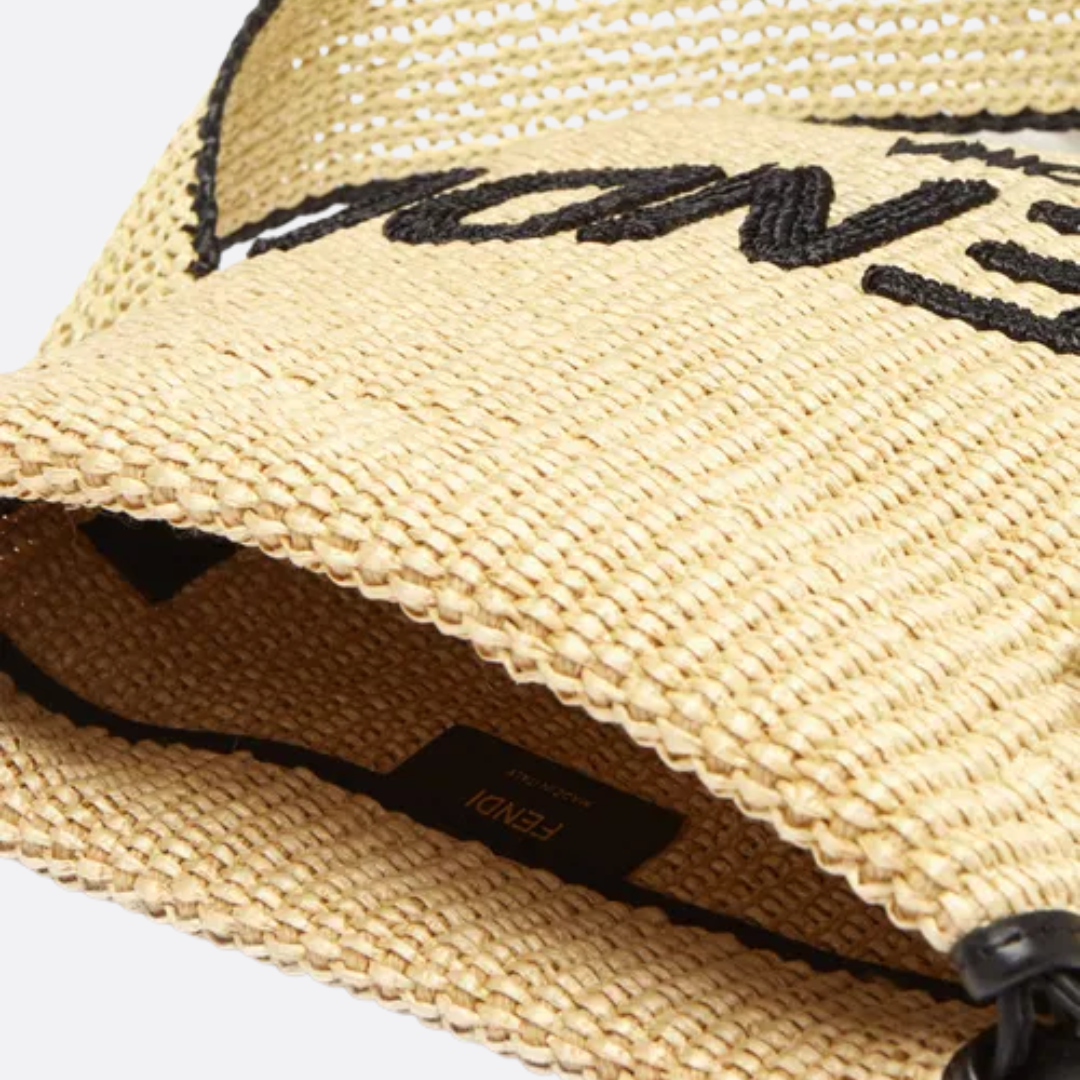 FENDI SACK SMALL GEWEBTE STROHTASCHE IN BEIGE
