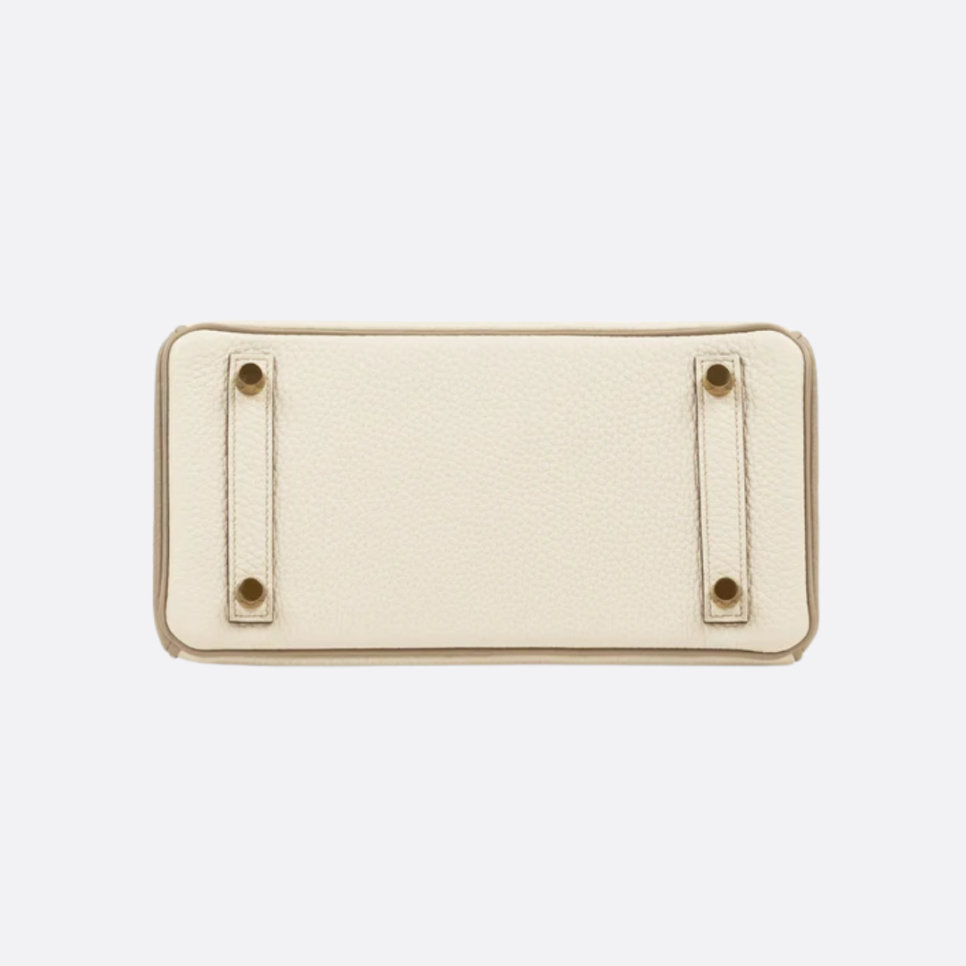 HERMÈS BIRKIN 25 HSS CRAIE/GRIS TOURTERELLE AUS TOGO-LEDER MIT GEBÜRSTETER GOLDENER HARDWARE
