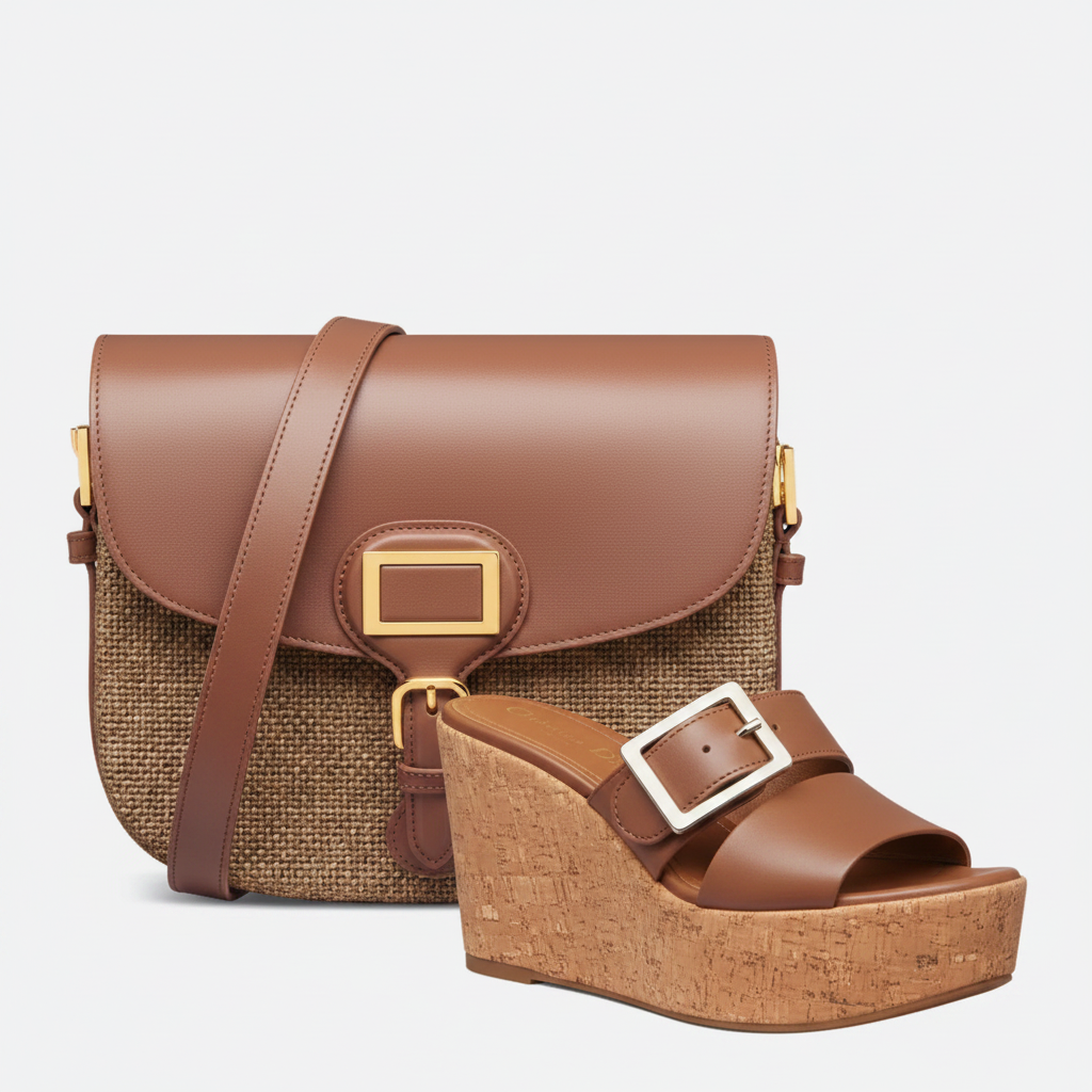 Medium Leather Shoulder Bag and Wedge Slide Set