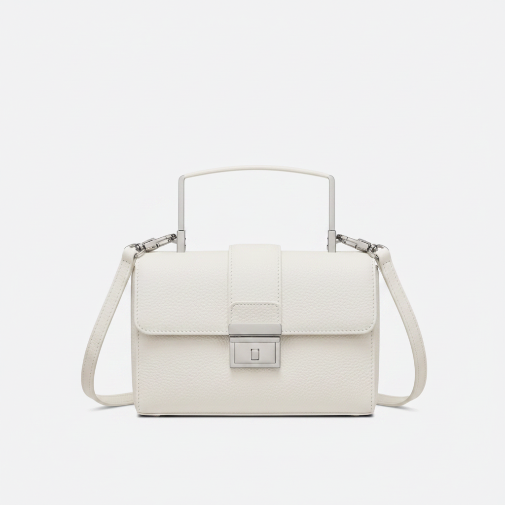 White Leather Micro Bag Floral Embroidery Rhinestones