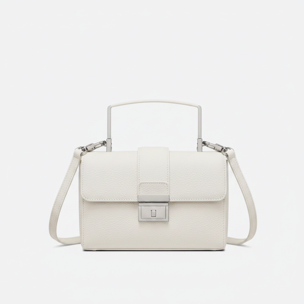 White Leather Micro Bag Floral Embroidery Rhinestones